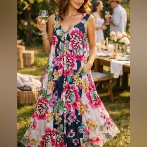 Johnny Was silk patchwork floral maxi dress size XXL plus size boho luxe NWT